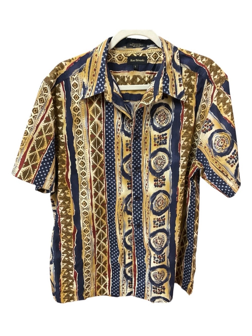 Vintage Marc Edwards Men’s Patterned Button Down Shirt - Size L